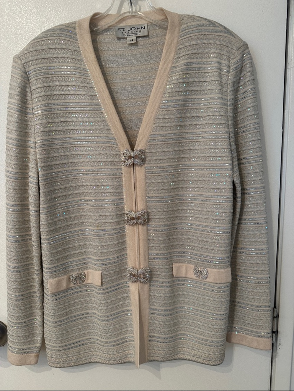 St. John Cream Sparkle Knit Blazer with Jeweled Closures